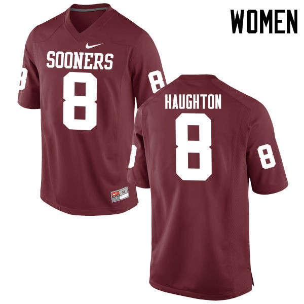 Women Oklahoma Sooners #8 Kahlil Haughton College Football Jerseys Game-Crimson